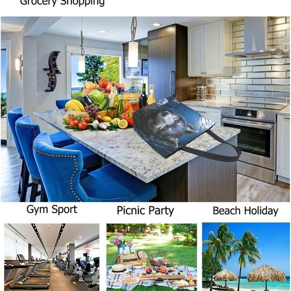 Full Moon Night Wolf Print Extra Large Canvas Shoulder Tote Top Storage Handle B - Picture 4 of 6